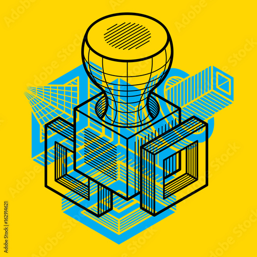 Engineering three-dimensional construction, abstract vector trigonometric shape.