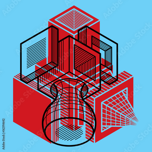 Engineering three-dimensional construction, abstract vector trigonometric shape.