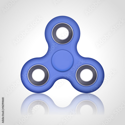 Vector realistic hand blue spinner. Fidget toy for increased focus, stress relief illustration. EPS 10