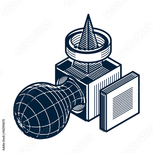 Engineering three-dimensional construction, abstract vector trigonometric shape.