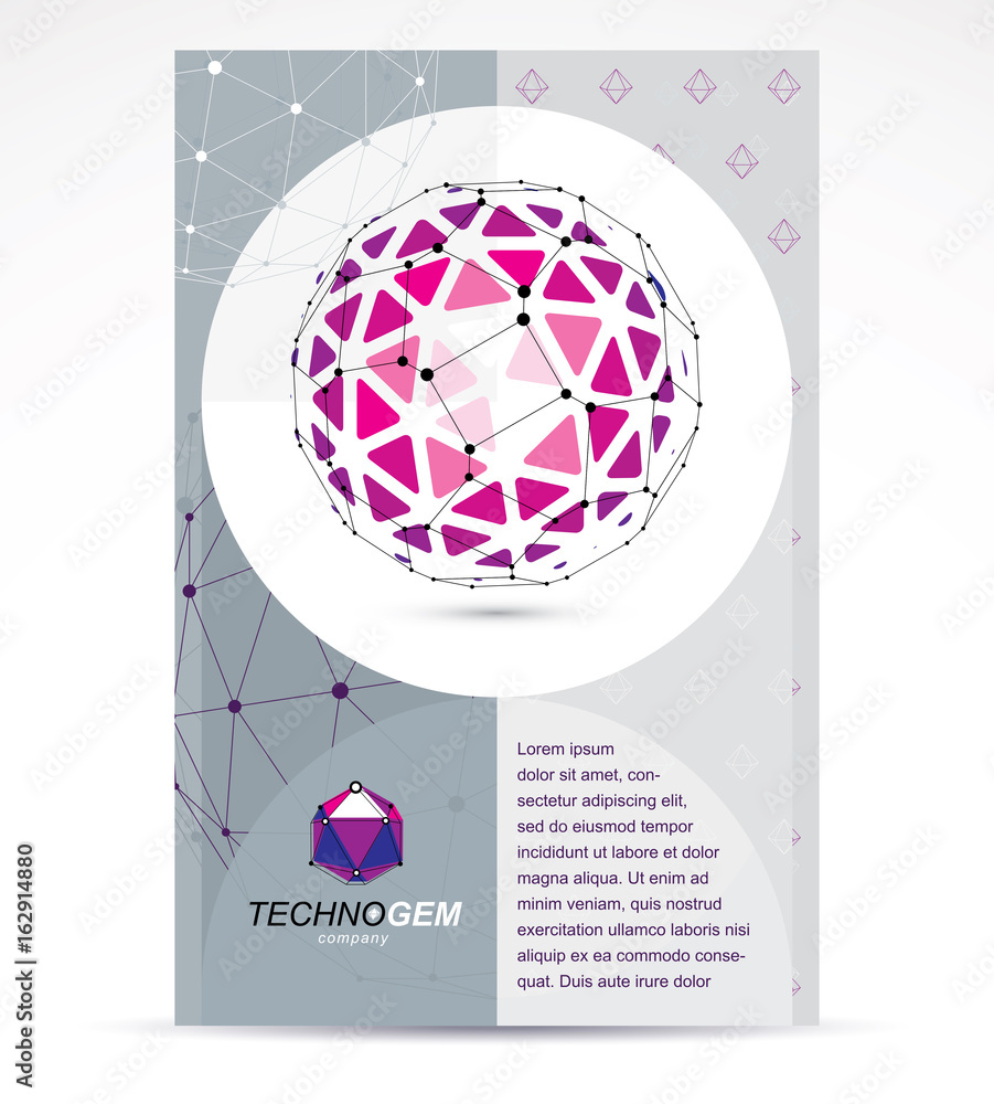 Fototapeta premium Web technologies company booklet cover design. 3d design, colorful abstract vector faceted shape.