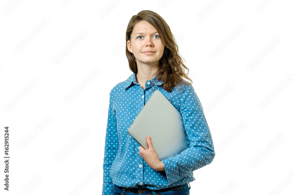 Portrait of a young woman standing with laptop Portrait of a young woman standing with laptop
