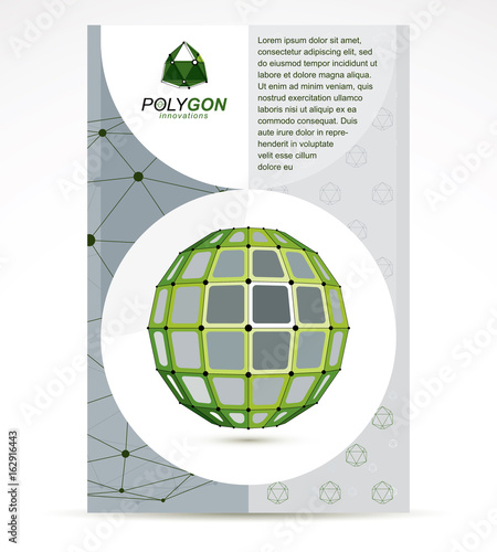 Digital technologies company advertising flyer. Abstract vector 3d geometric colorful low poly object.
