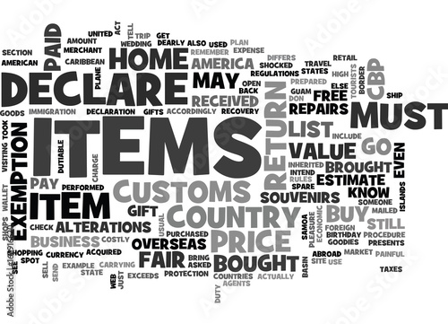WHAT YOU MUST DECLARE WHEN YOU RETURN TO AMERICA FROM OVERSEAS TEXT WORD CLOUD CONCEPT