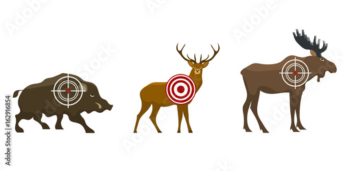 Set of a hunter target. Wild animals - victim. Vector illustration.