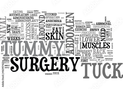 WHAT YOU NEED TO KNOW ABOUT TUMMY TUCK SURGERY TEXT WORD CLOUD CONCEPT