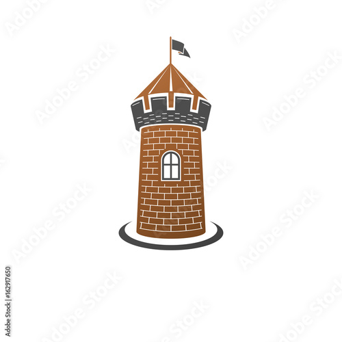 Medieval tower decorative isolated vector illustration. Ancient Fort logo in old style isolated on white background. photo