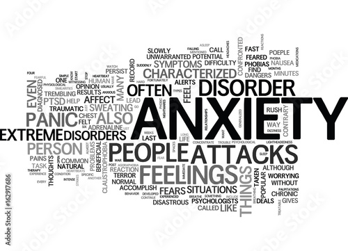 WHAT YOU SHOULD KNOW ABOUT ANXIETY DISORDERS TEXT WORD CLOUD CONCEPT