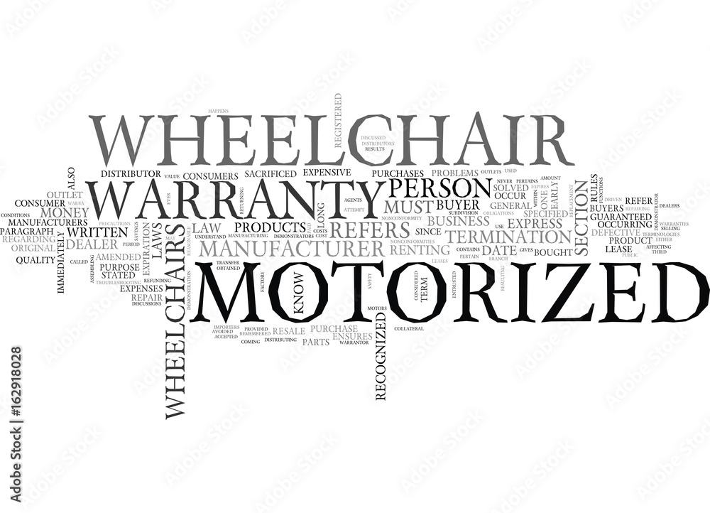 WHAT YOU SHOULD KNOW ABOUT WARRANTY LAWS OF MOTORIZED WHEELCHAIRS TEXT WORD CLOUD CONCEPT Stock