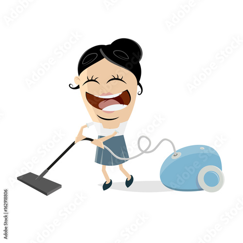 happy housewife with vacuum cleaner