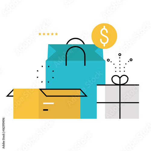 E-commerce, e-shopping, online purchase and delivery process flat line vector illustration design for mobile and web graphics