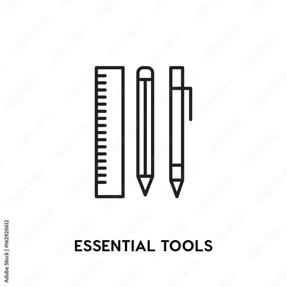 Essential tools vector icon, ruler, pencil, pen symbol. Modern, simple flat vector illustration for web site or mobile app Essential tools vector icon, ruler, pencil, pen symbol. Modern, simple flat vector illustration for web site or mobile app