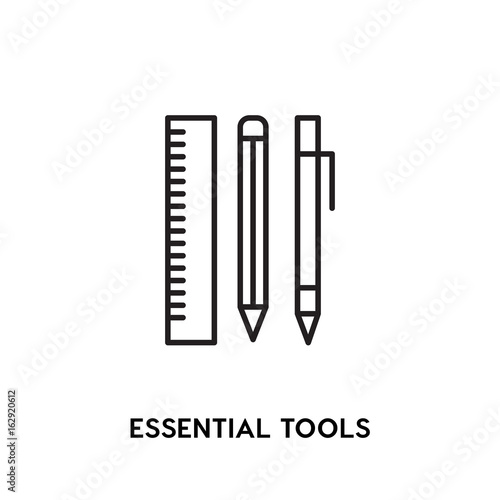 Essential tools vector icon, ruler, pencil, pen symbol. Modern, simple flat vector illustration for web site or mobile app