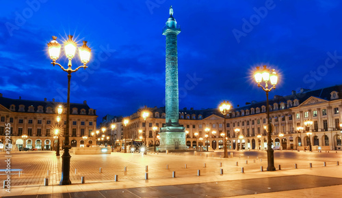 The Vendome column , the Place Vendome at night, Paris, France.