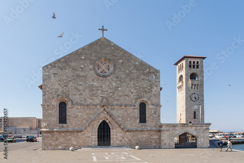 Evangelismos Church of the Annunciation in Rhodes next to Mandraki Harbor. The church is a magnificent example of Gothic architecture.