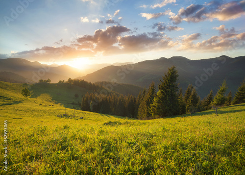 Sunset in the mountain valley. Beautiful natural landscape in the summer time © biletskiyevgeniy.com