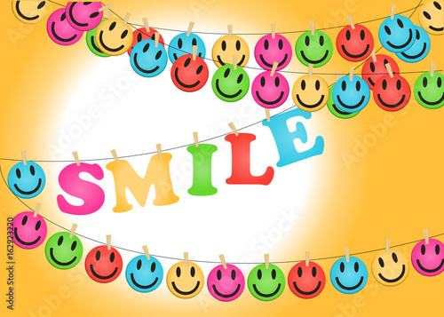 Smile face and text colorful card. happy line for web background.emotion icon background. design vector
