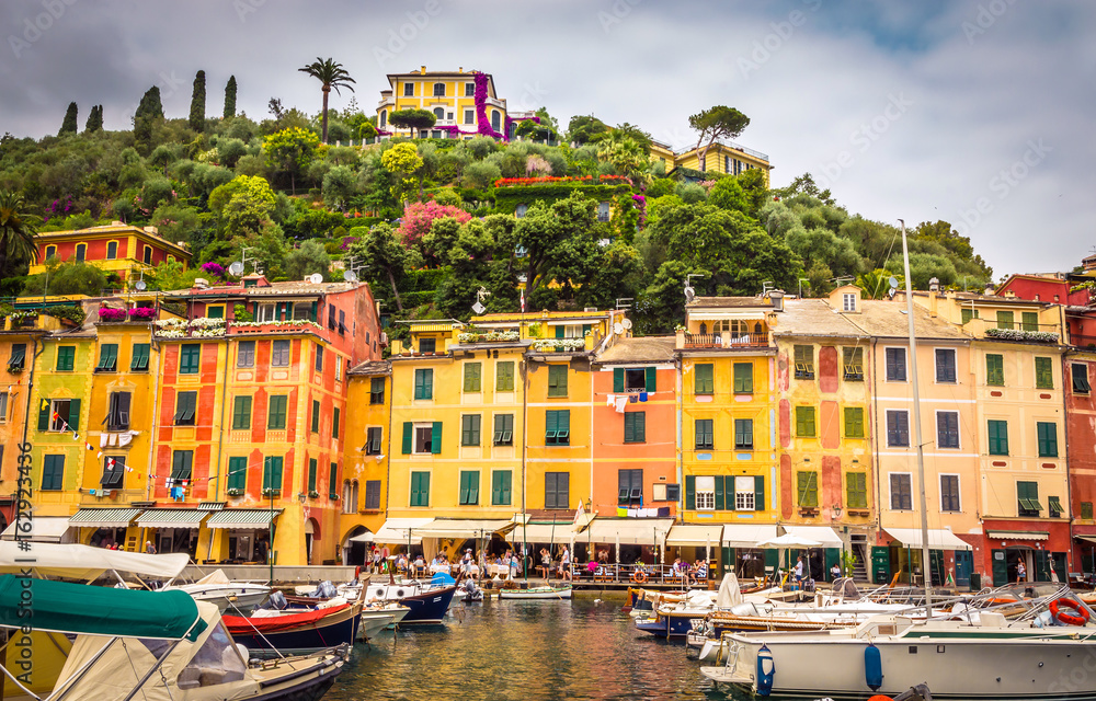 Beautiful bay with colorful houses in Portofino,  Liguria, Italy