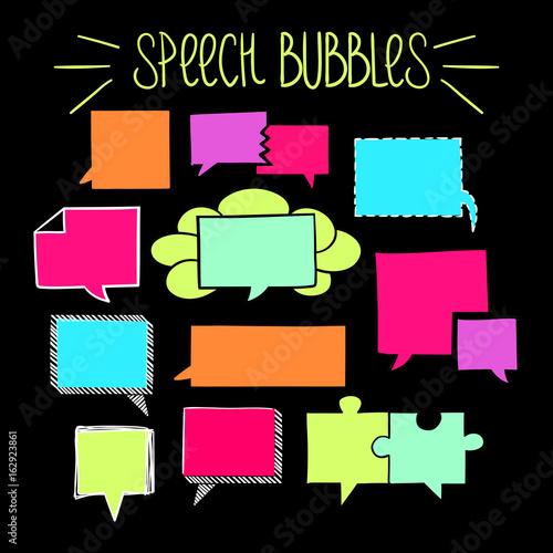 Set of hand-drawn speech bubbles, vector abstract illustration of square speech bubbles, EPS 8