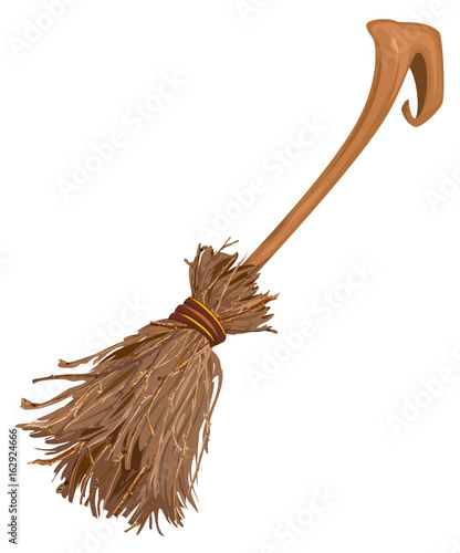 Old broom witchs with long handle. Accessory for Halloween photo