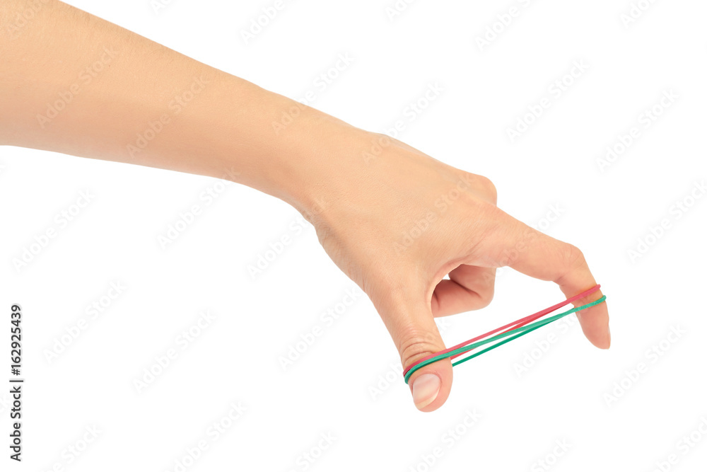 Female Hands Hold A Rubber Band. Isolated On White Background. Stock Photo,  Picture and Royalty Free Image. Image 83733515.