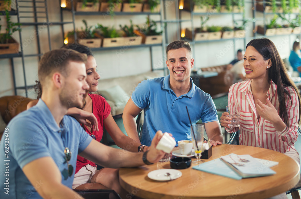 Group of young people meeting in a cafe. Group of young people meeting in a cafe.