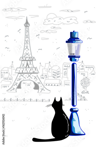 Canvas Print Eyfel Kulesi Ve Kedi