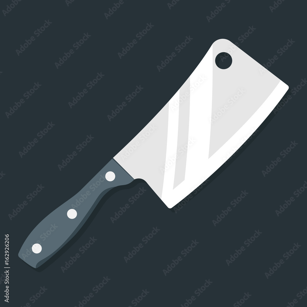 Butcher knife. Kitchen knife and meat knife vector illustration in flat style on a gray background. Top view. Premium quality image. Butcher knife. Kitchen knife and meat knife vector illustration in flat style on a gray background. Top view. Premium quality image.