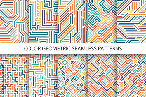 Colorful striped seamless vector patterns - digital multicolor design.