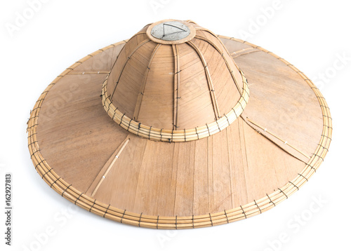 Weave hat made of bamboo and palm leaves on white background