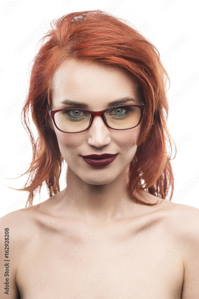 Eyewear glasses woman portrait isolated on white. Spectacle frame type 3 Eyewear glasses woman portrait isolated on white. Spectacle frame type 3