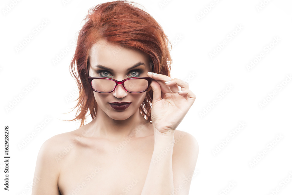 Eyewear glasses woman portrait isolated on white. Spectacle frame type 3 Eyewear glasses woman portrait isolated on white. Spectacle frame type 3