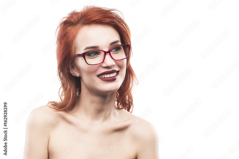 Eyewear glasses woman portrait isolated on white. Spectacle frame type 3 Eyewear glasses woman portrait isolated on white. Spectacle frame type 3