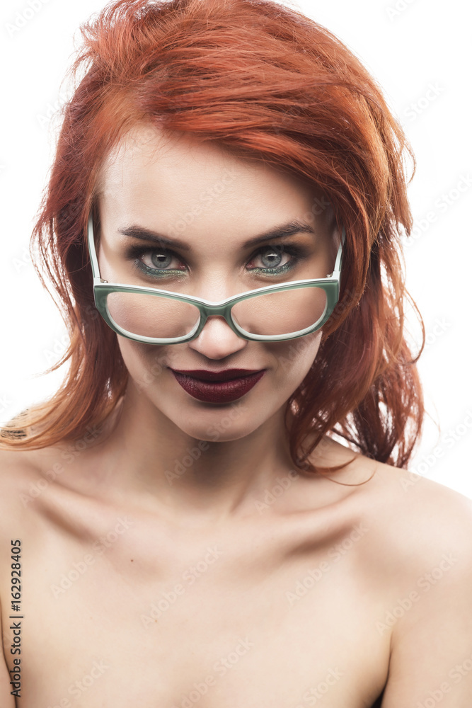 Eyewear glasses woman portrait isolated on white. Spectacle frame type 5 Eyewear glasses woman portrait isolated on white. Spectacle frame type 5