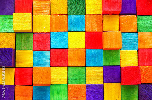 Top view of wooden colorful cubes