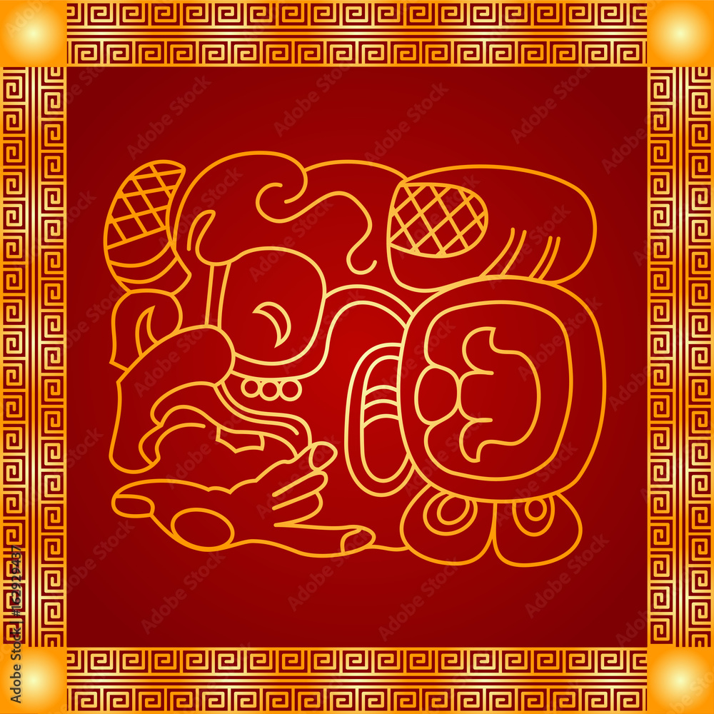 Golden symbolic vector ornaments of American native Indians, Aztec and Maya Golden symbolic vector ornaments of American native Indians, Aztec and Maya