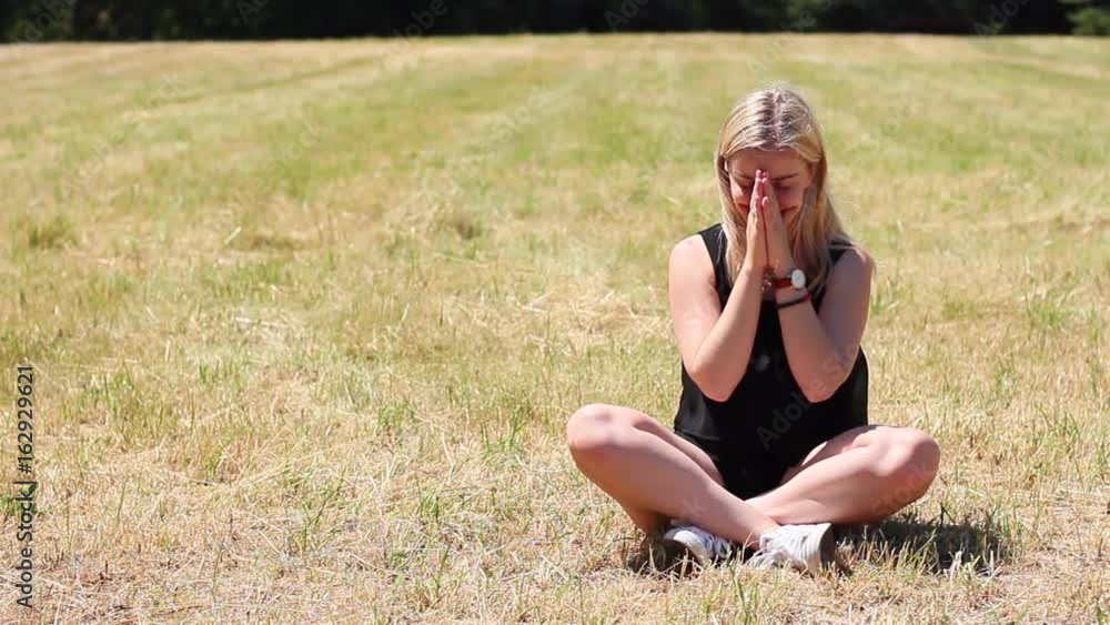 custom made wallpaper toronto digitalYoung girl doing yoga and meditation in the park.