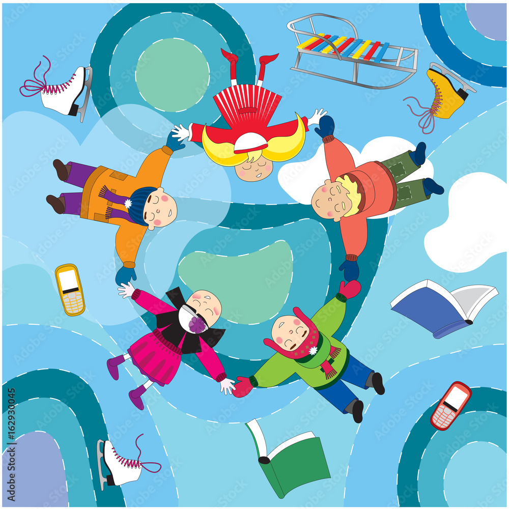 Naklejka premium flying children winter