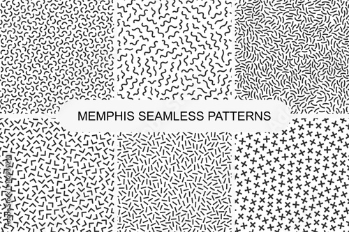 Collection of retro memphis seamless patterns. Fashion design 80-90s.