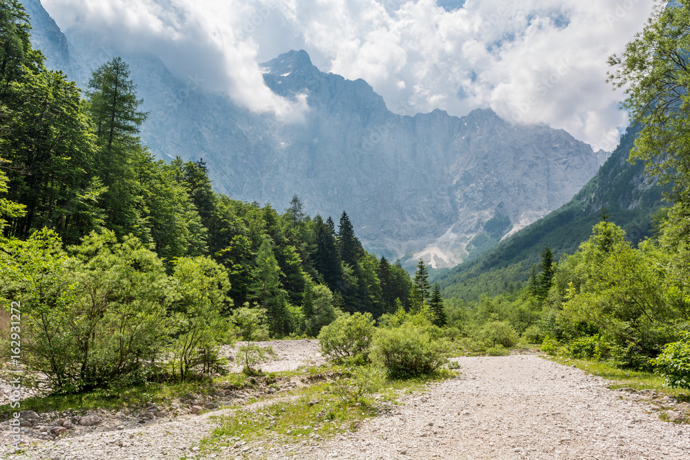 Path going through mountain valley. Path going through mountain valley.