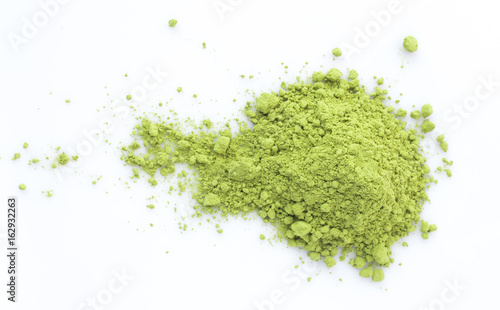 green matcha powder isolated on white background