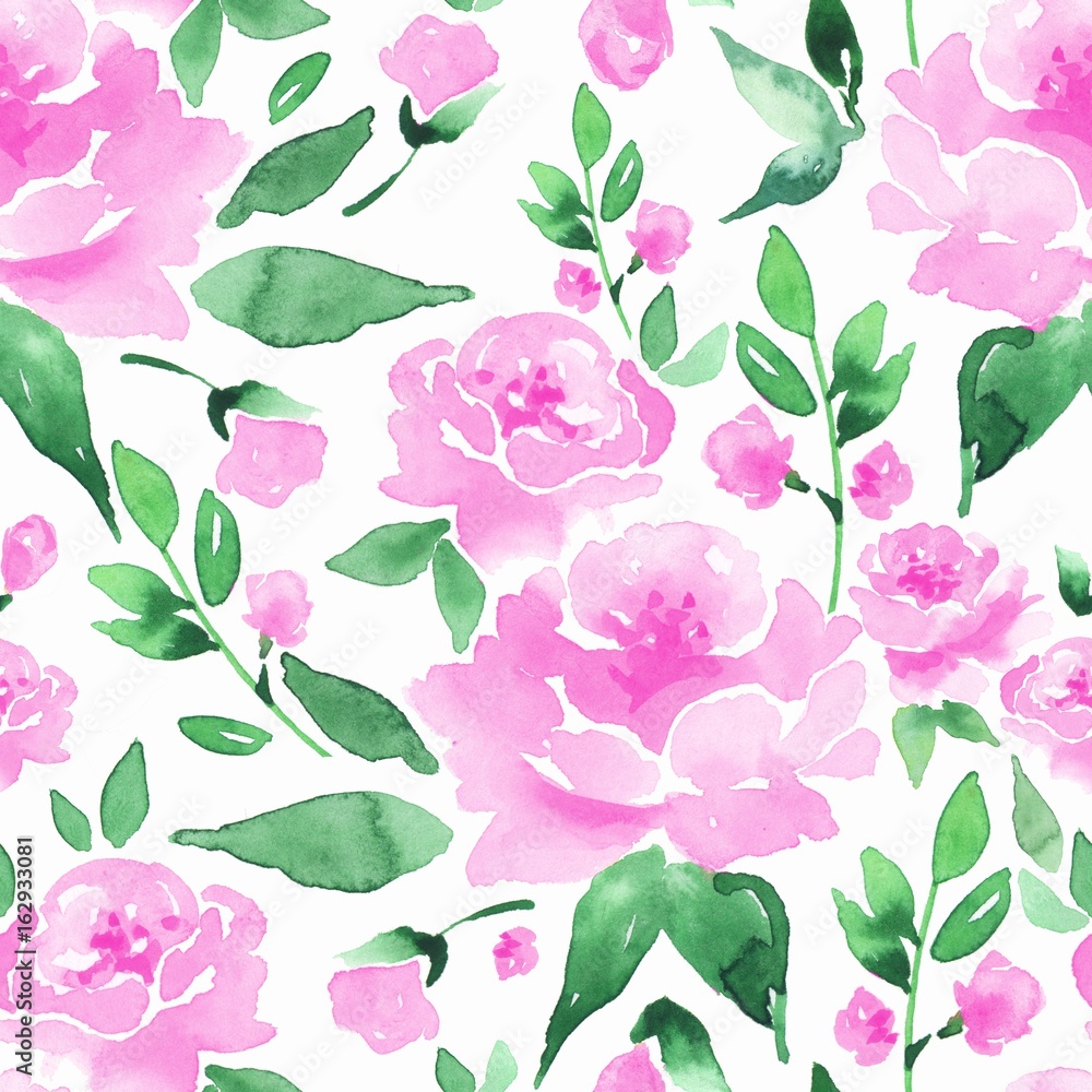 Floral seamless pattern. Watercolor background with flowers and leaves 8