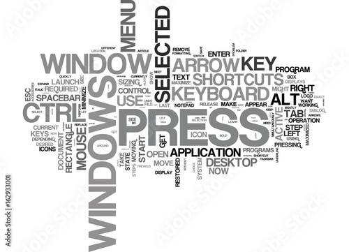 WINDOWS KEYBOARD SHORTCUTS TEXT WORD CLOUD CONCEPT