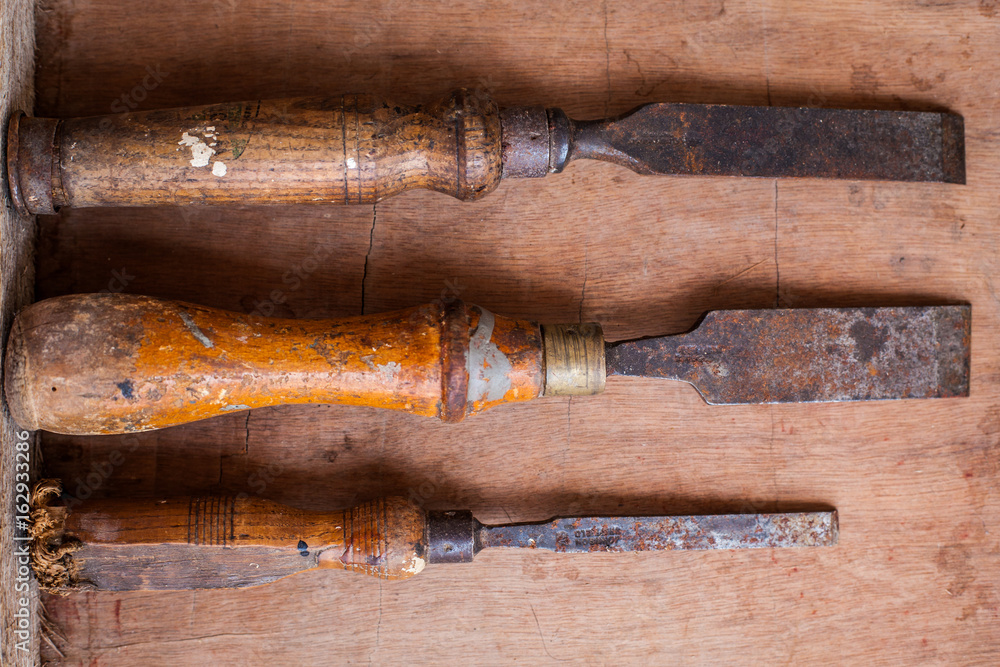 vintage grunge old chisel tool for carve wood working for