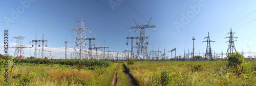 Obraz na płótnie Panorama of high voltage substation. Distribution electrical power. w salonie