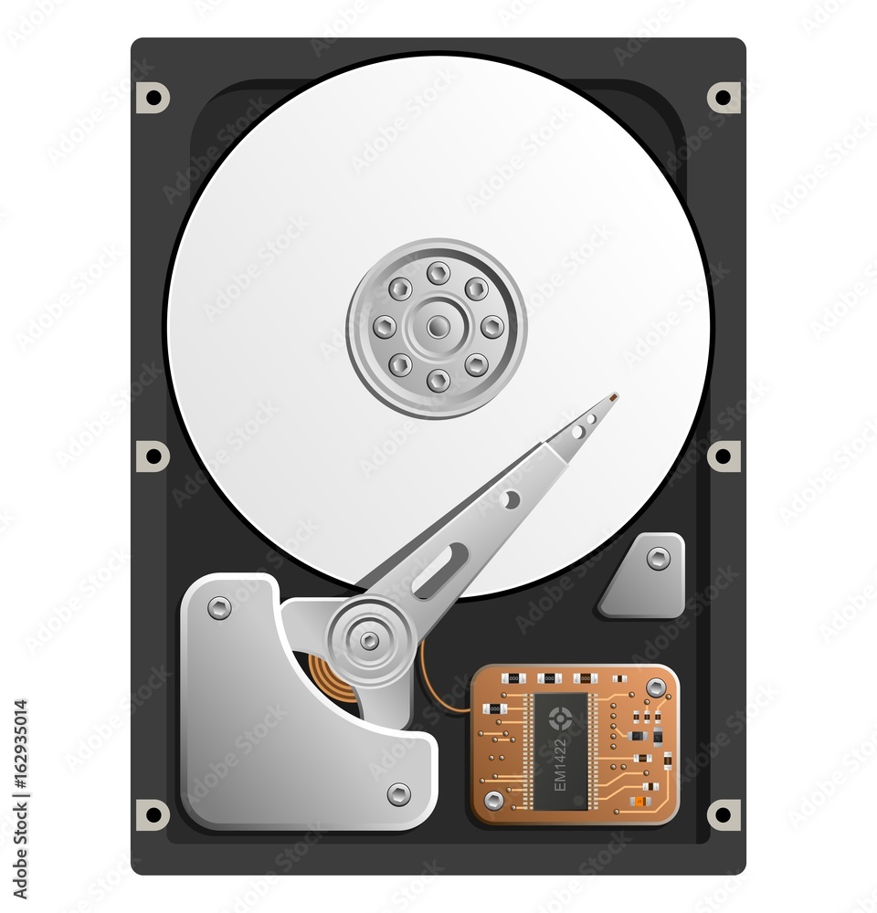 vector illustration of the HDD. Hard disk drive isolated on white  background. A open HDD Drive. Stock Vector | Adobe Stock