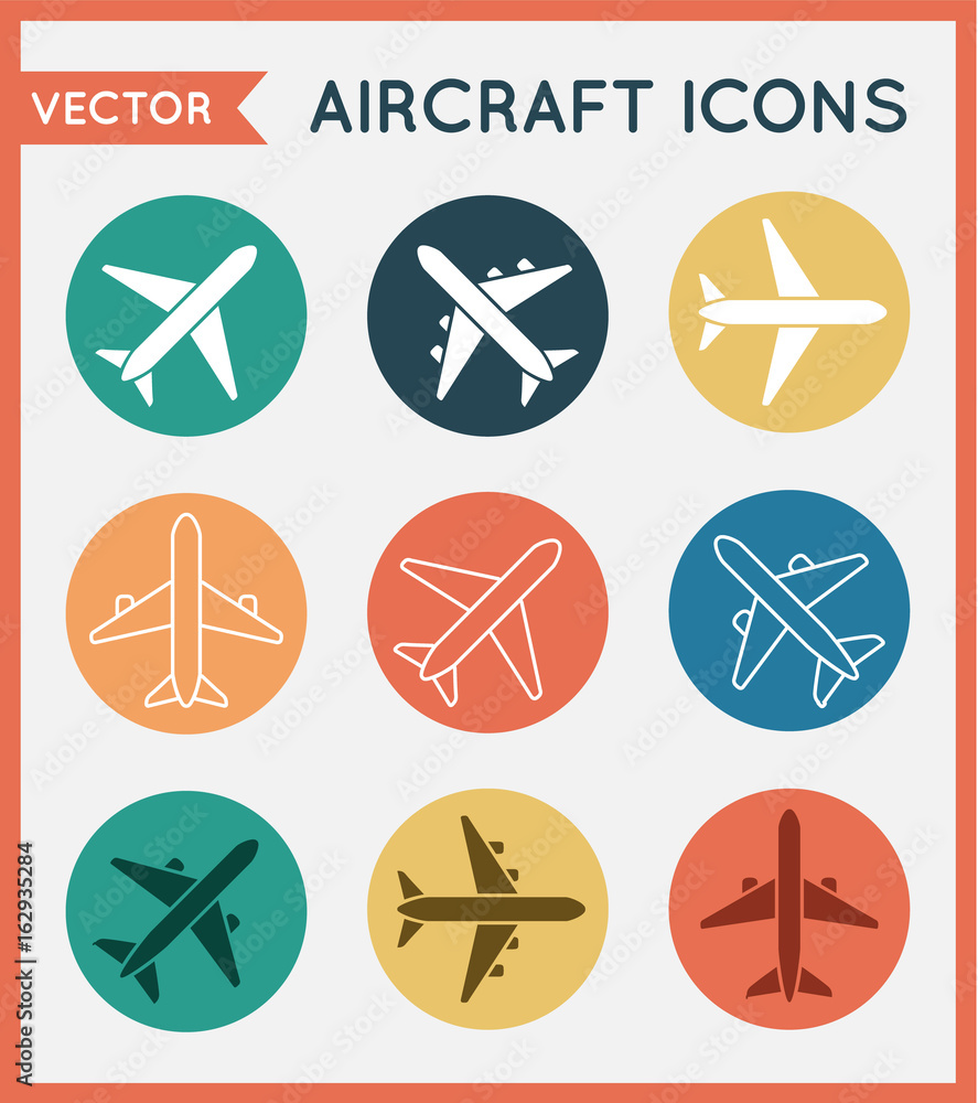 Aircraft or Airplane Flat Minimal Icons Set Collection Vector Silhouette Aircraft or Airplane Flat Minimal Icons Set Collection Vector Silhouette