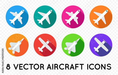Aircraft or Airplane Flat Minimal Icons Set Collection Vector Silhouette