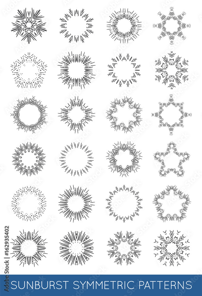 Sun burst vintage shapes collection set of sun ray frames retro vector design elements
