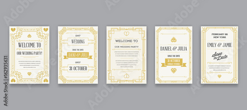 Set of Great Quality Style Invitation in Art Deco or Nouveau Epoch 1920's Gangster Era Collection Vector